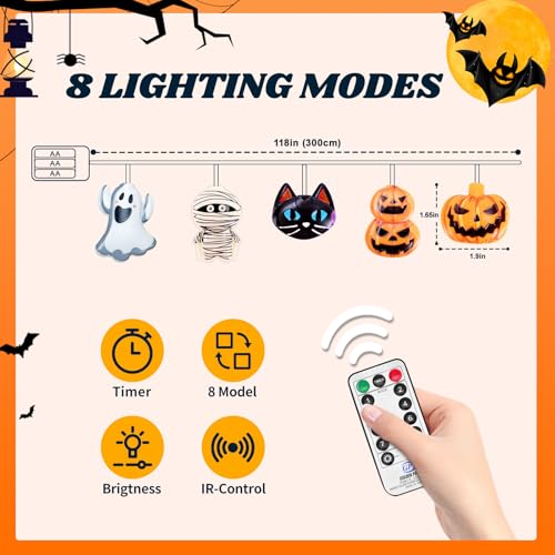 Orange Halloween String Lights - 20 LED Pumpkin Ghost & Cat Decor, 9.84 FT waterproof Indoor Outdoor