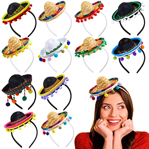 Mini Sombrero Headbands - Classic Fiesta Mexican Party Accessories (12 Pcs) - Variation: Classic