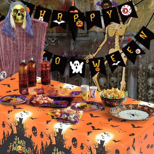 Yellow Halloween Disposable Plastic Tablecloth 6pcs 108x54 Inches for Party Decor