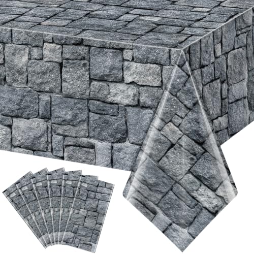 6 Pcs Stone Wall Plastic Tablecloths - Medieval Castle Party Decorations 54x108 Inches