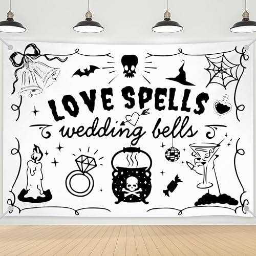 Wedding & Halloween Backdrop - Love Spells & Wedding Bells Decoration - 7x5ft Polyester