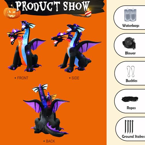 7FT Tall Halloween Inflatable Dragon with 2 Heads - Fire & Ice Variation