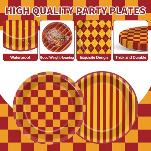 48pcs Magic Theme Party Plates - Red Brick Wall Witch Design for Xmas & Kids Birthday