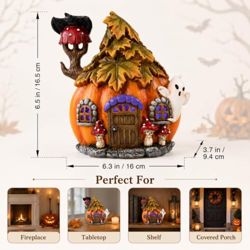 LED Light Up Pumpkin House - Halloween Fairy Garden Decor - Orange-1