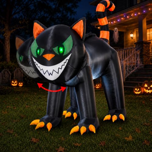 Black 7FT Halloween Inflatable Cat with Moving Head & LEDs - Yard Decor