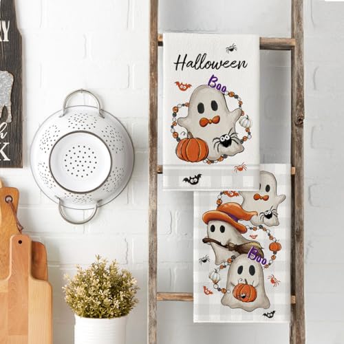 Beige Ghost Halloween Kitchen Towels Set of 2 - 18x26 Inch Artoid Mode