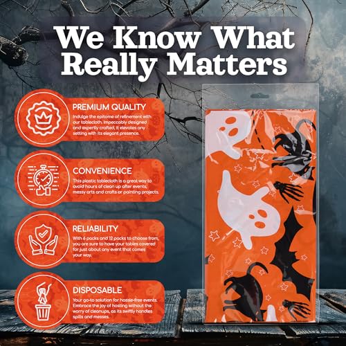 Halloween Skeleton Tablecloth 54x108 Inches Orange Disposable Plastic 6 Pack - Perfect for Parties