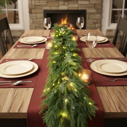 Artificial Norfolk Pine Garland with Warm LED Lights, 6 Pack Indoor Outdoor Decor