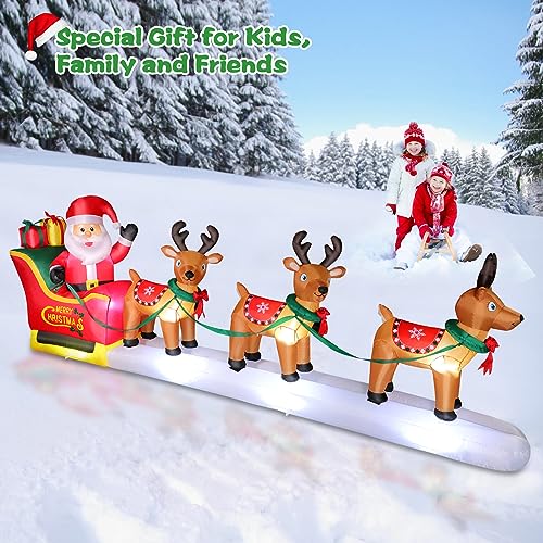 12 FT Christmas Inflatable Santa Sleigh with Reindeer & LED Lights Outdoor Decoration