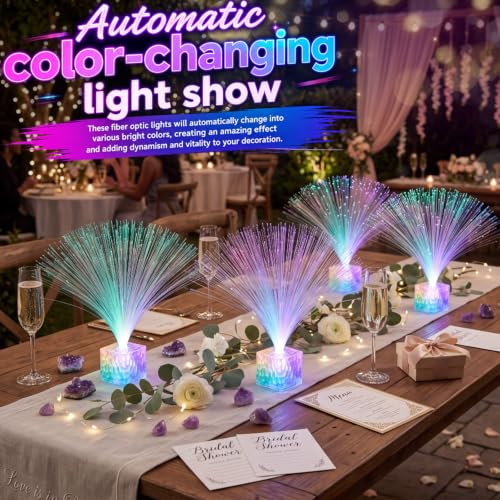 Mini Fiber Optic Lamp Set - 4 Clear 16-Inch Glow Party Favors with Color-Changing Lights