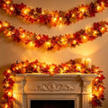 Fall Garland with Lights - 11.8ft Maple Leaf Wreath for Autumn Decor