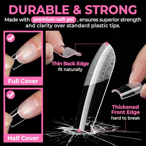 Medium Sharp Square Nail Tips - Soft Gel, 216pcs, 12 Sizes, Pre-Etched Matte Finish