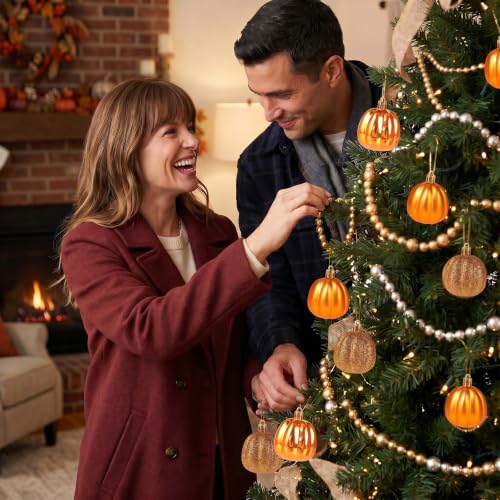 12 Pcs Fall Pumpkin Tree Ornaments - Mini Hanging Decorations for Autumn Halloween Thanksgiving