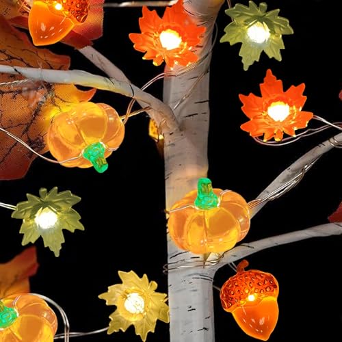 Autumn Thanksgiving Fairy String Lights 16.7Ft 50 LED 3D Pumpkin & Leaf Decor