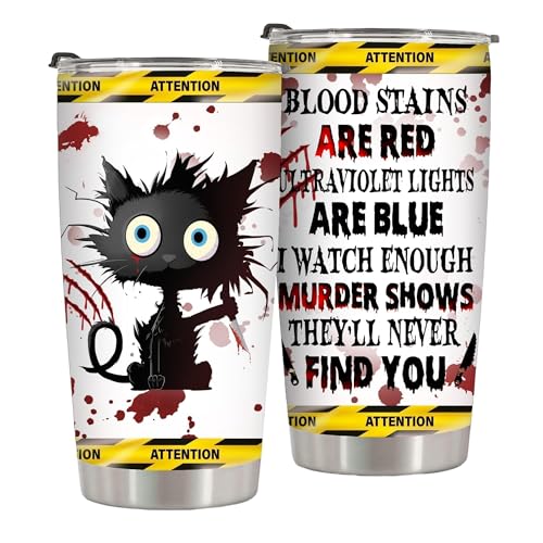 Humorous True Crime Scene Black Cat Tumbler - 20oz Stainless Steel with Lid