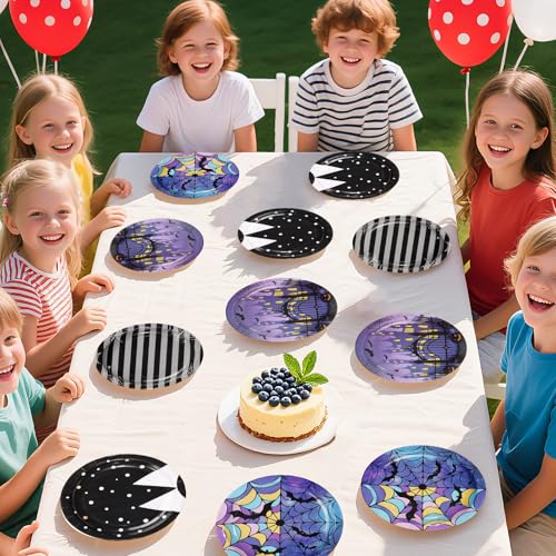 Heavy Duty Gothic Halloween Paper Plates 7 Inch - 60 Pack, Spooky Designs