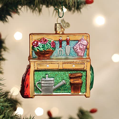Old World Christmas Handcrafted Glass Potting Bench Ornament for Christmas Tree - Garden Collection