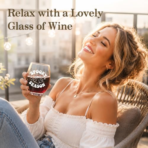 Halloween Ghost Stemless Wine Glass 15oz - Spooky Season Gift — Transparent33