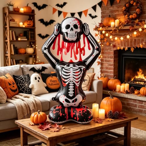 Giant Self-Standing Halloween Skeleton Balloon - 3.8FT Bloody Skull Decor - 1 Piece