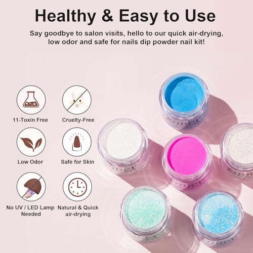 Glow in Dark Dip Powder Nail Set - 6 Colors, Long-Lasting, No Lamp Needed