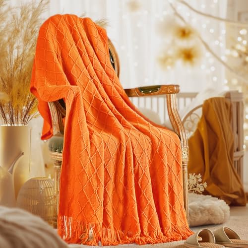 Inhand Burnt Orange Knitted Throw Blanket - 60x80 Inches for Couch & Bed - Variation of Burnt Orange / 60x80