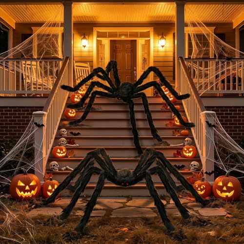2PCS 78-Inch Black Giant Spider Halloween Decorations - Scary Outdoor & Indoor Props