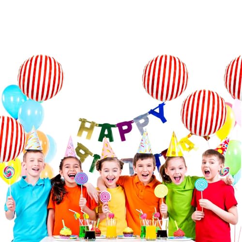 18-Inch Red and White Striped Balloons 20pcs for Carnival Circus Party