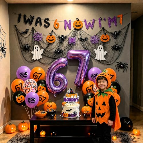 Halloween 7th Birthday Party Decorations Set with Banners Balloons and Cake Topper