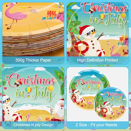 Christmas in July Plates Set - 24 Blue Summer Themed Paper Dinner & Dessert Plates
