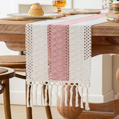 Pink Boho Table Runner 12x72 Inches Farmhouse Decor for Dining & Events - FEXIA