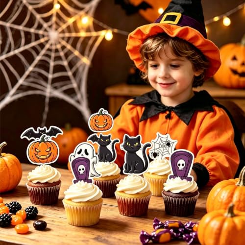 72PCS Edible Halloween Cupcake Toppers Wafer Paper Cake Decorations