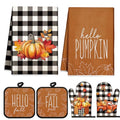 Fall Kitchen Towel Set with Pot Holders & Oven Mitts - Retro Pumpkin Pattern