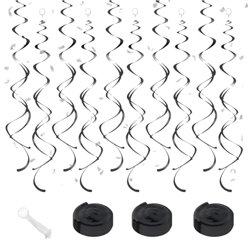 Black Hanging Swirl Party Decorations 30 Pack - Double Spiral Ceiling Streamers