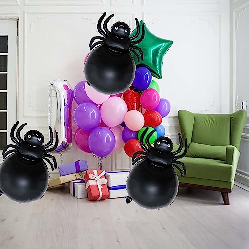 Black Spider Foil Balloons for Halloween & Party Decorations - Set of 5