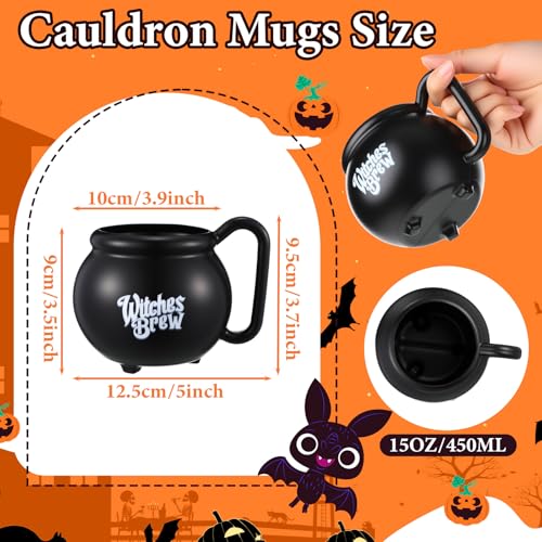 48 Pcs Cauldron Mug Set with Spoons - Double-Sided Print, Black Halloween Theme