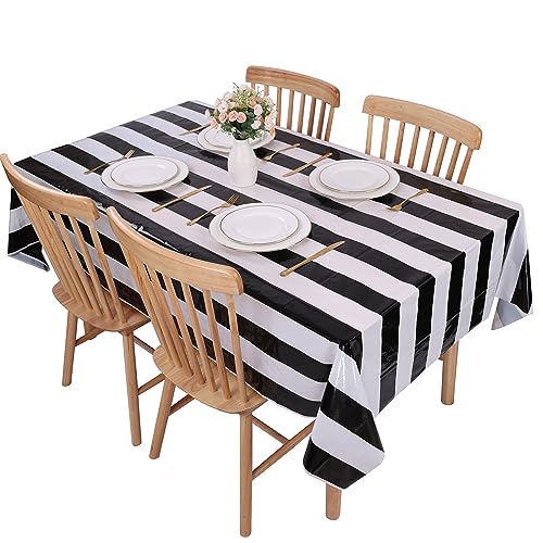Kesfey Black Vertical Striped Tablecloth 3 Pack 54x108 Inch Picnic & Party Cover