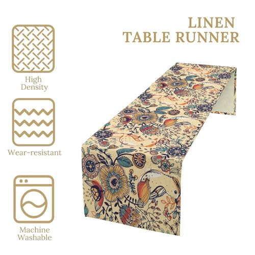 W13x36 Inch Boho Paisley Table Runner - Beige Floral Fabric for Home & Party