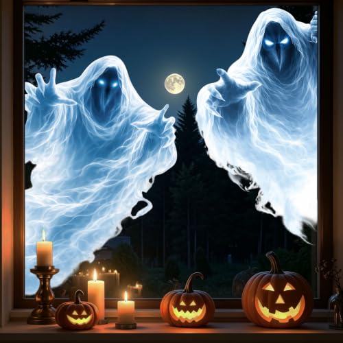Large Halloween Ghost Window Clings - 2 Sheets Spooky Decals for Indoor Outdoor Home Office