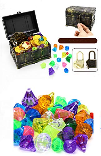 Kids Pirate Treasure Chest Toy Box Antique Color with Lock - Party Favors & Storage