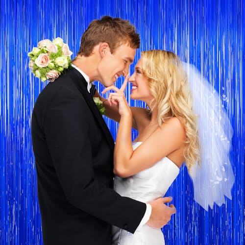 Dark Blue Foil Fringe Curtains 2-Pack - Tinsel Party Backdrop & Streamers