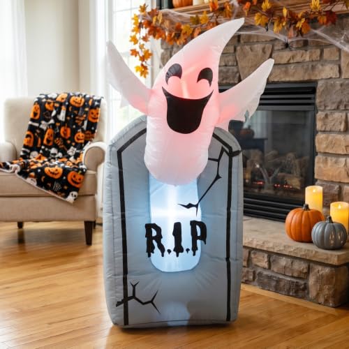 3.5ft Halloween Inflatable Ghost and Tombstone Yard Decoration with LED Lights