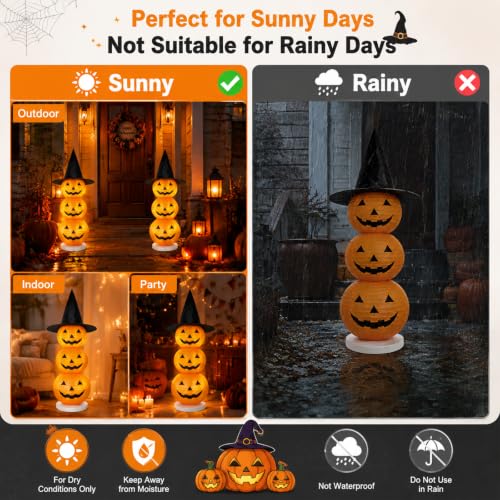 Halloween Collapsible Pumpkin Lantern Set with LED Hat - Outdoor Yard & Porch Decor