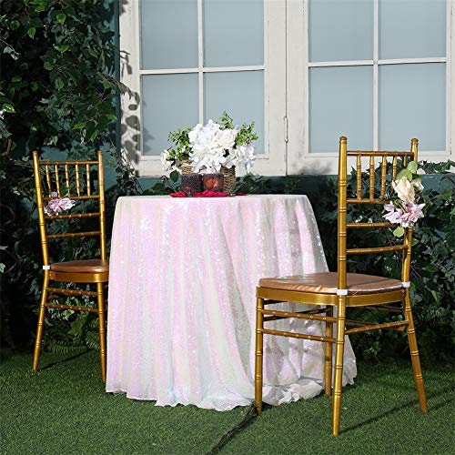 Iridescent 72-Inch Round Sequin Tablecloth - Sparkly Wedding & Party Overlay