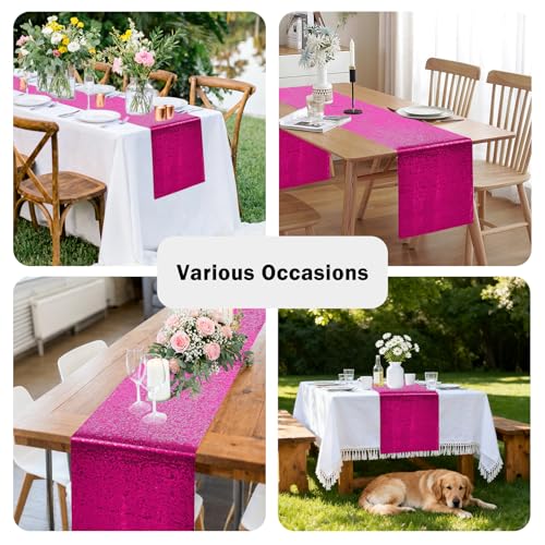 Fuchsia Sequin Table Runners 72 Inch Length - 10 Pack for Weddings & Events