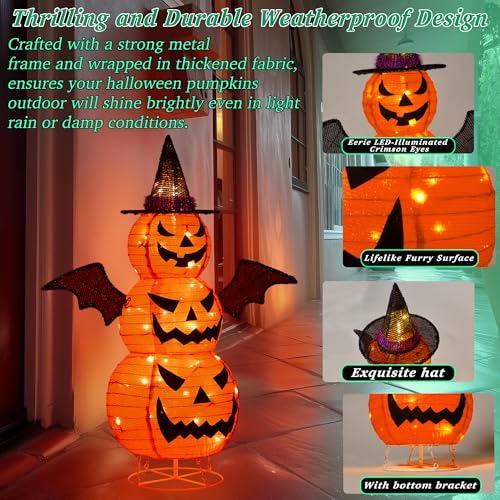 Outdoor 37-Inch Collapsible Pumpkin Man with LED Lights for Halloween Yard Decor