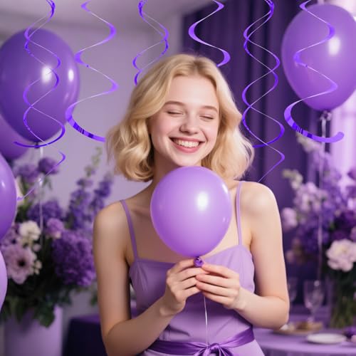 Pink Metallic Hanging Swirl Decorations Set - 30 Party Streamers with Light Purple Variation