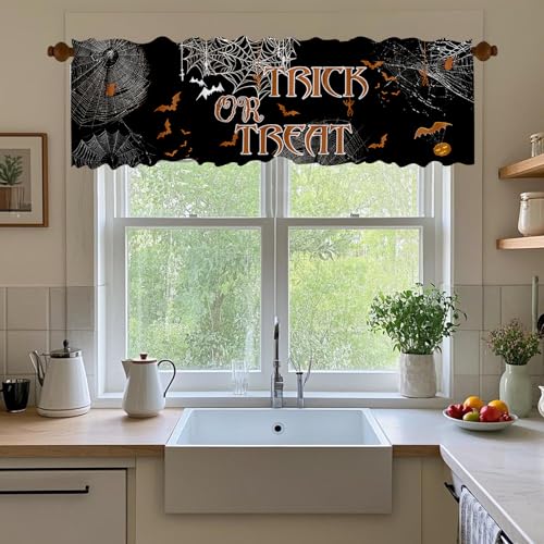 Halloween Cobweb Window Valance - Black Trick or Treat 54x18 Inches Kitchen Bathroom Decor