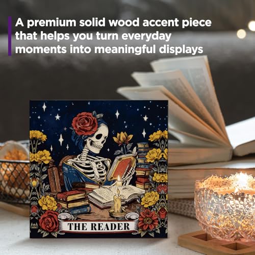 Rose Reader Skeleton Wooden Sign Gothic Dark Academia Desk Decor - The Reader
