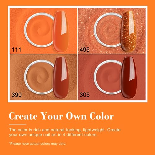 Dip Powder Nail Kit Starter Set - Orange Sparkle Fall Colors, No Lamp Needed
