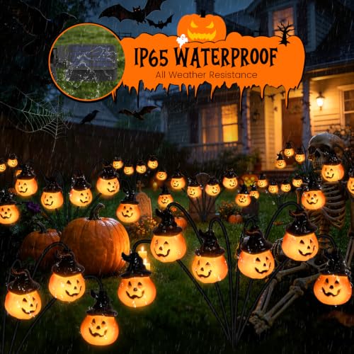2 Pack Halloween Pumpkin Solar Lights Outdoor, Jack-o'-Lantern Decor - Variation of Pumpkin Lights / Pumpkin Lights / 2